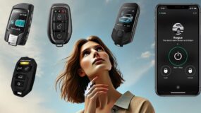 A woman looking at various types of remote starters