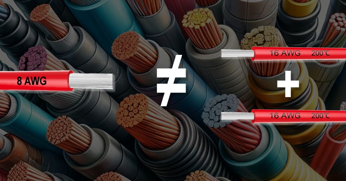 A graphic showing that 1 wire is not equal to 2 smaller wires